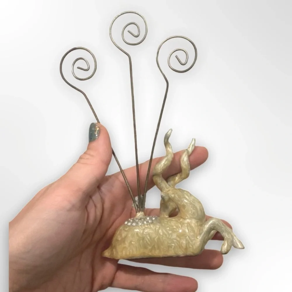 MCM Textured Enamel Ceramic Antelope Kudu Card Clip Pic Holder Boho Decor